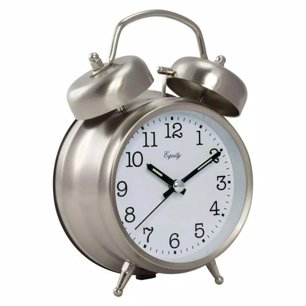 Equity by La Crosse Chrome Metal Twin Bell Analog Quartz Alarm Table Clock with Backlight