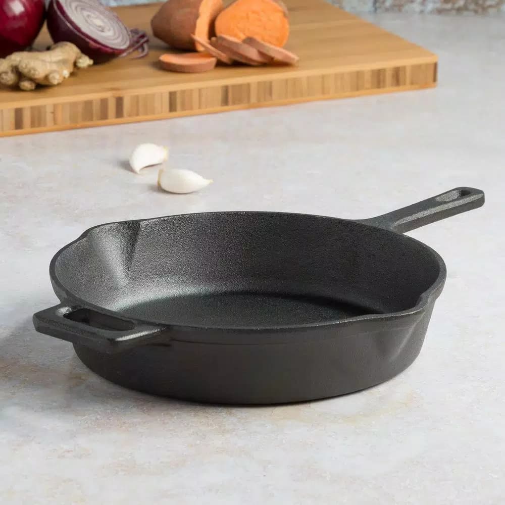 Ecolution Farmhouse 9.5 in. Cast Iron Frying Pan, Pre-Seasoned Black