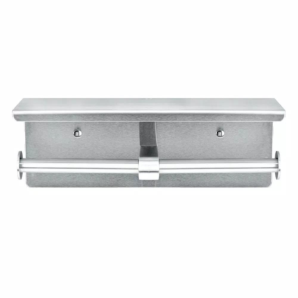 Alpine Industries Double Post Toilet Paper Holder with Storage Shelf, Brushed Stainless Steel