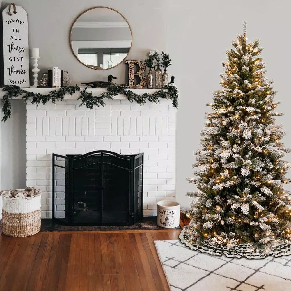National Tree Company 7.5 ft. Snowy Mountain Pine Slim Artificial Christmas Tree with 500 Clear Lights