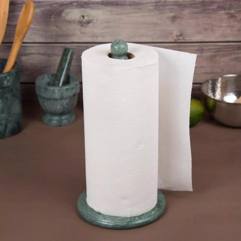 Creative Home Natural Green Marble Paper Towel Holder - 12.5 in. Heavyweight Kitchen Towel Dispenser