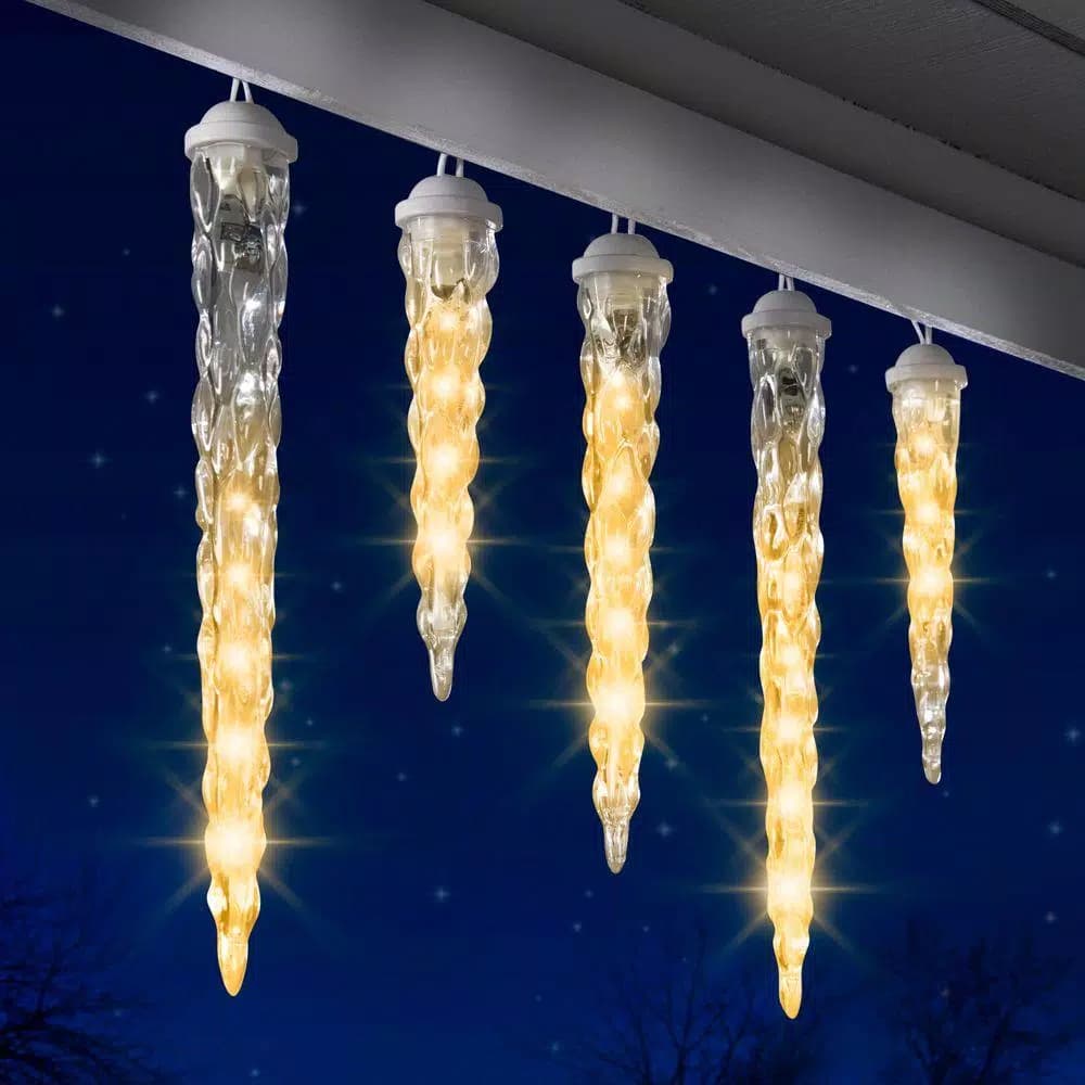 LightShow 8-Light Classic White Shooting Star LED Icicle Light Set, Outdoor, 7.5 ft