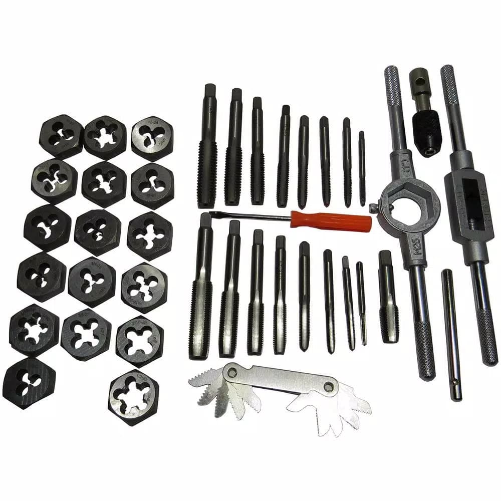Drill America 40-Piece Metric Carbon Steel Tap and Die Set, 3 mm - 12 mm Hex Dies with 2 Tap Wrenches