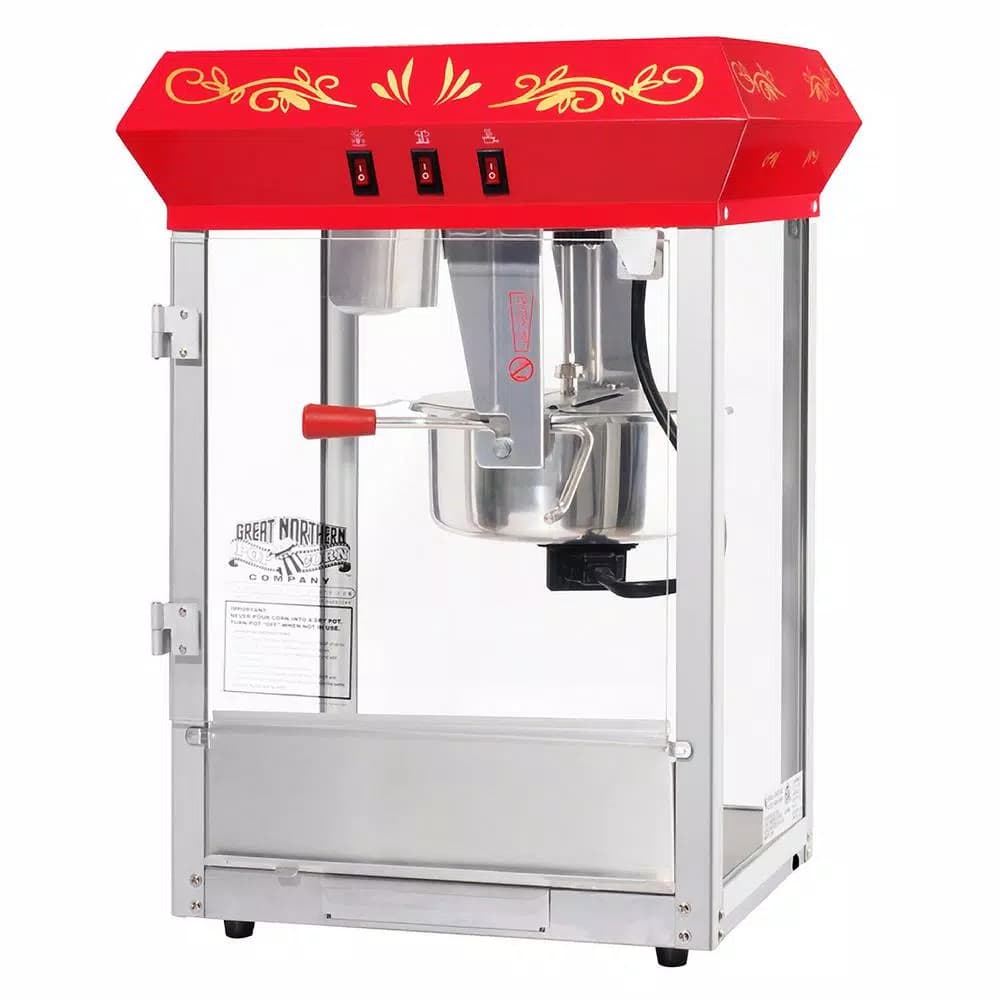 Great Northern Foundation 8 oz. Red Countertop Popcorn Machine with Whisper Quiet Motor