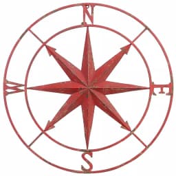3R Studios 41 in. Compass Rose Metal Wall Plaque - Distressed Red Wall Decor thumbnail 1
