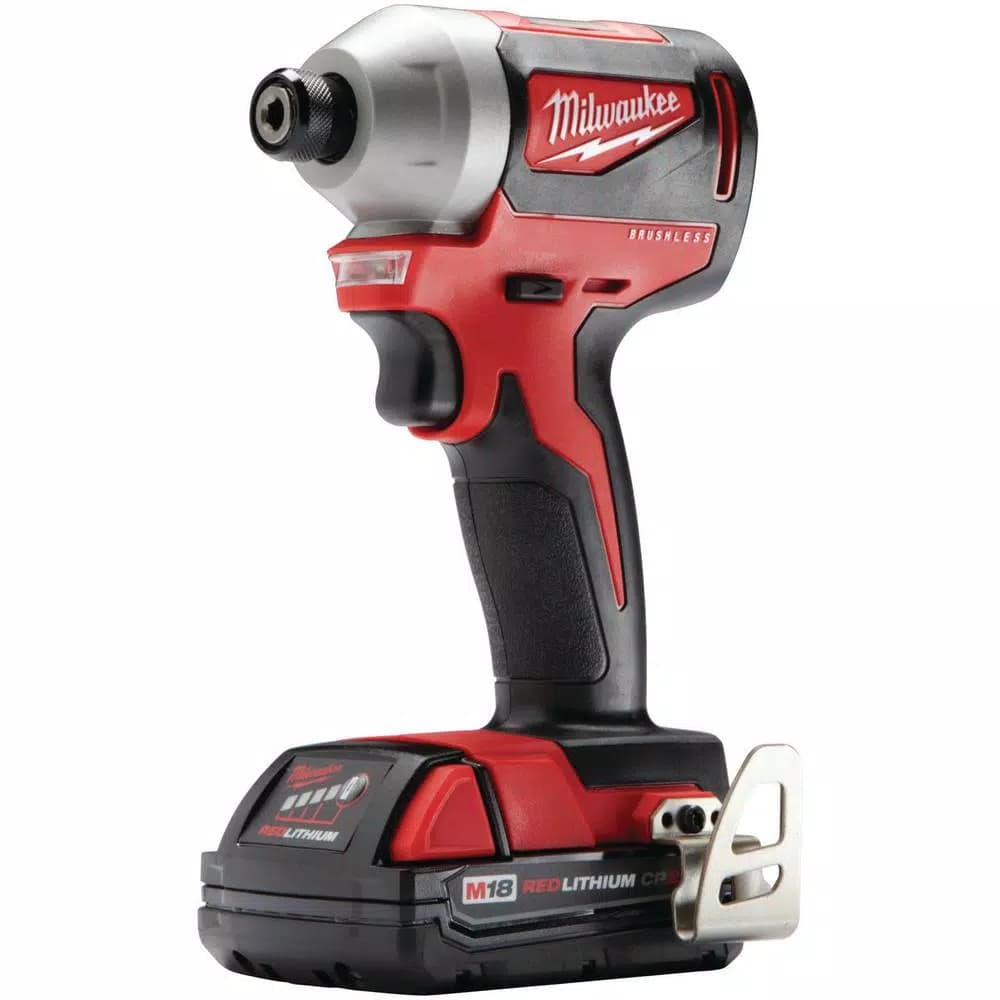 Milwaukee M18 18V Compact Brushless 1/4 in. Hex Impact Driver Kit with 2.0 Ah Battery, Charger & Tool Bag