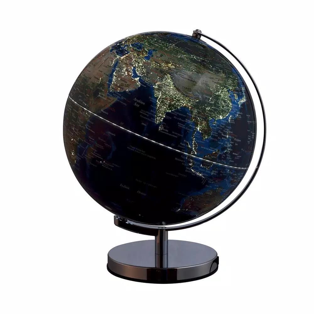 Unbranded 15 in. Blue Globe with City Lights and Chrome Metal Frame