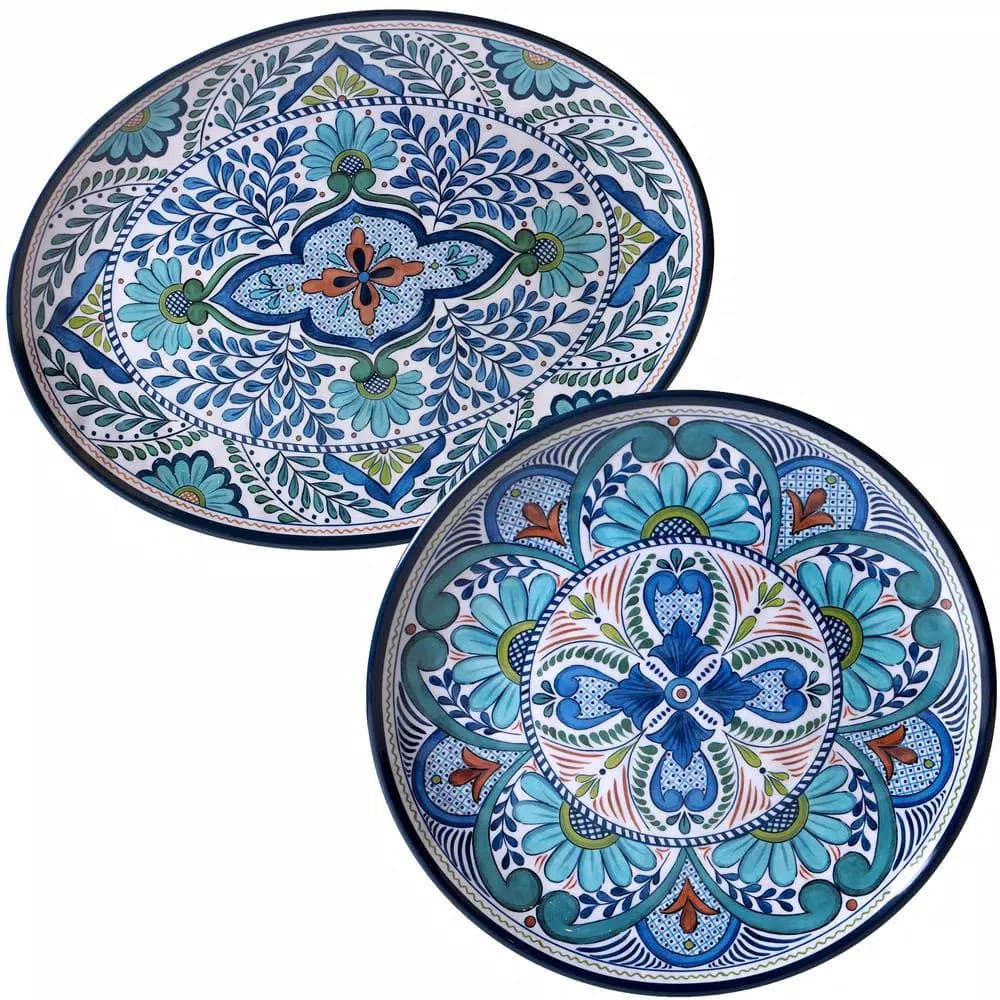 Certified International Talavera 2-Piece Blue Melamine Platter Set