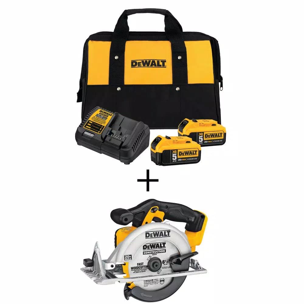 DEWALT 20V MAX Cordless 6-1/2 in. Circular Saw Kit with (2) 5.0 Ah Batteries and Charger