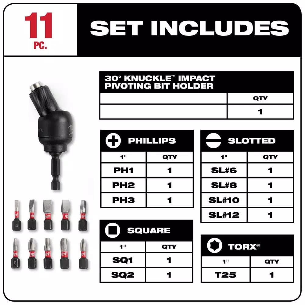 Milwaukee SHOCKWAVE 30° Knuckle Pivoting Bit Holder Set, 11-Piece