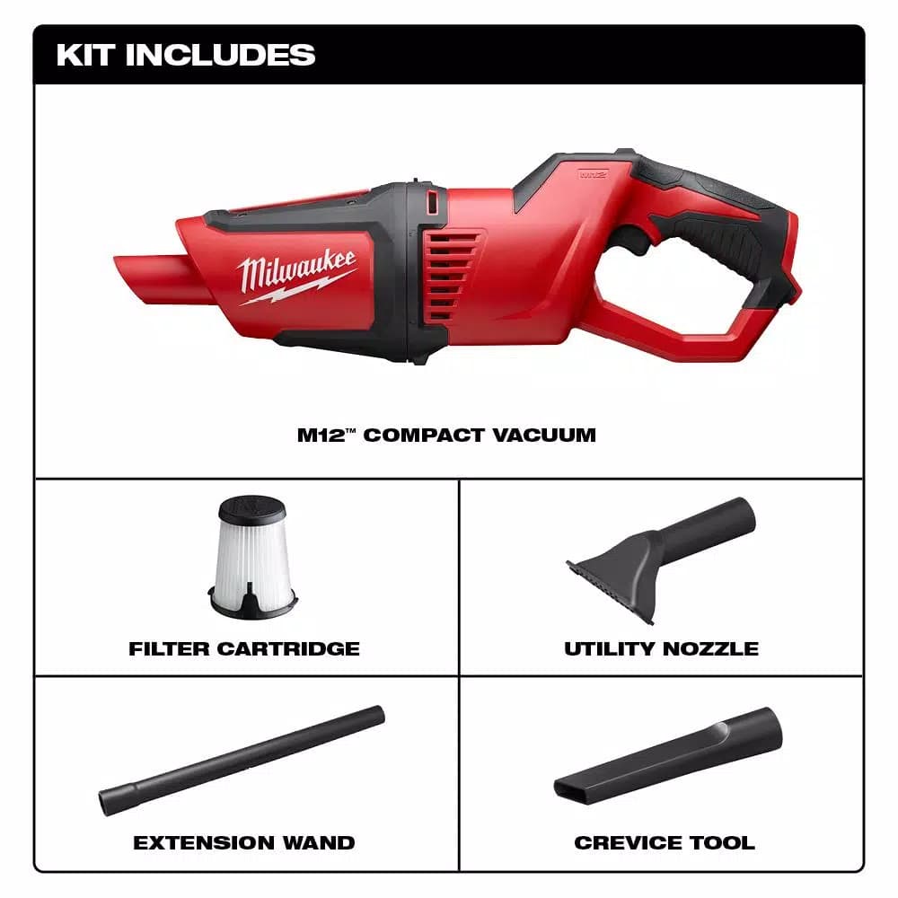 Milwaukee M12 12V Lithium-Ion Cordless Compact Vacuum (Tool-Only)