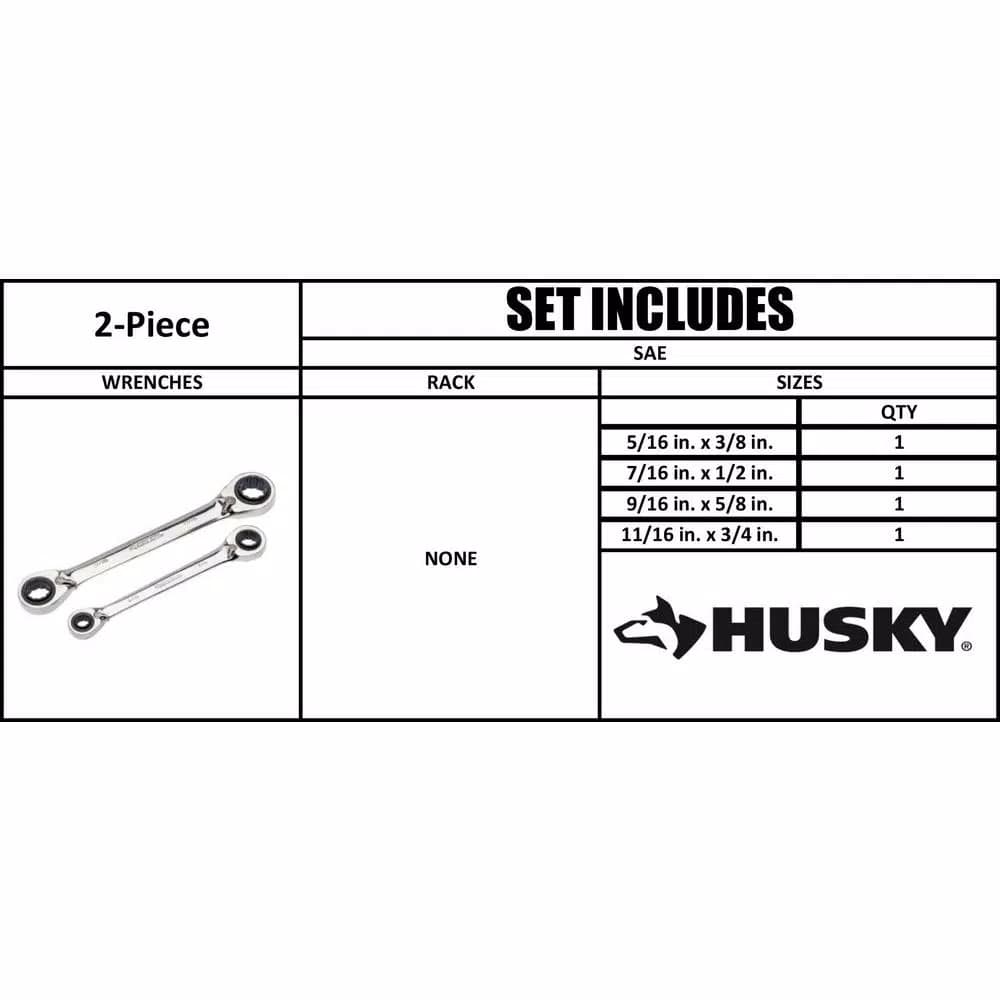 Husky 2-Piece SAE Quad Drive Reversible Ratcheting Wrench Set
