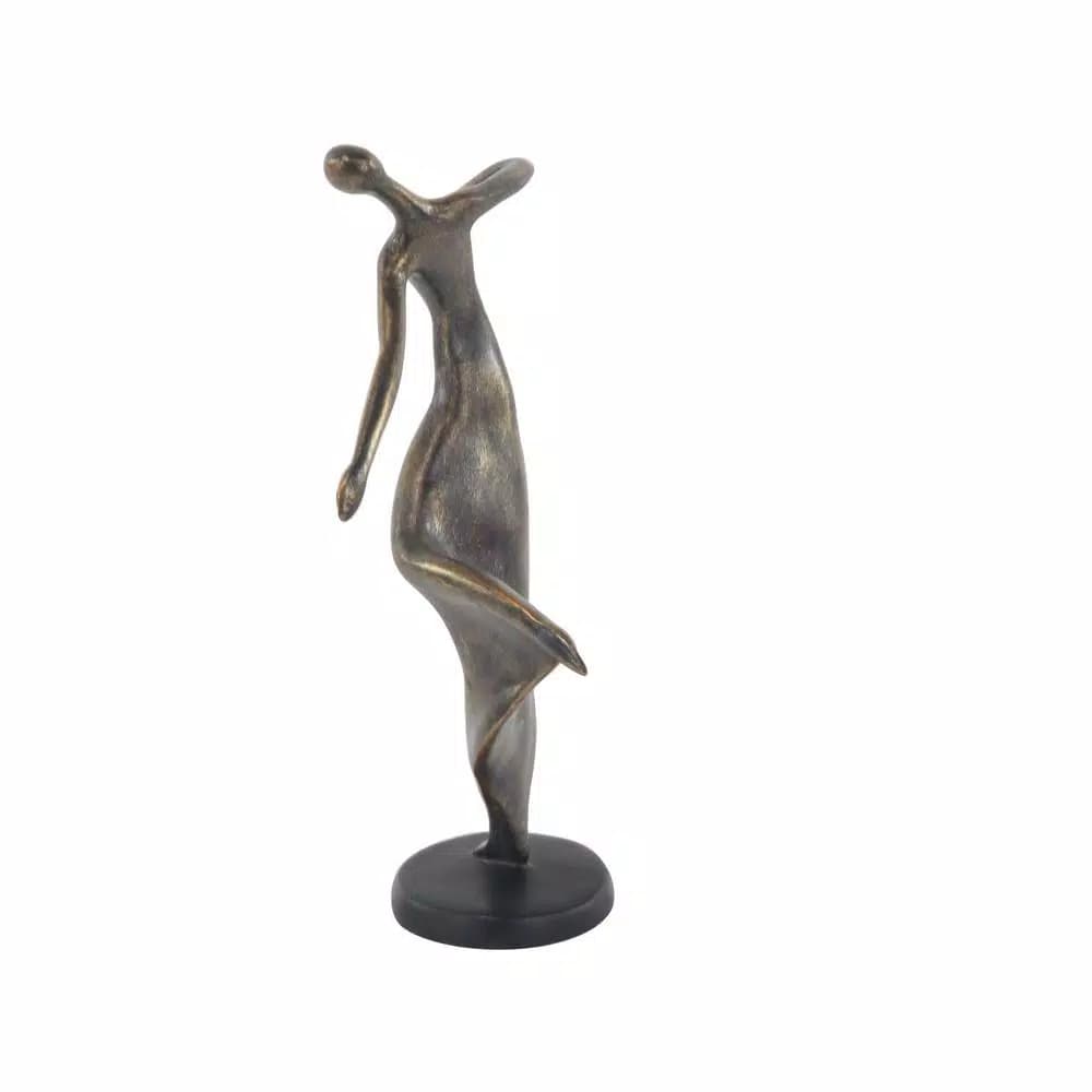 LITTON LANE 12 in. Female Dancer Polystone Sculpture with Distressed Brass Finish
