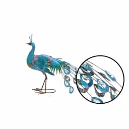 LITTON LANE Floral Peacock Iron Sculpture - Turquoise & Multicolored Bohemian Statuary thumbnail 3