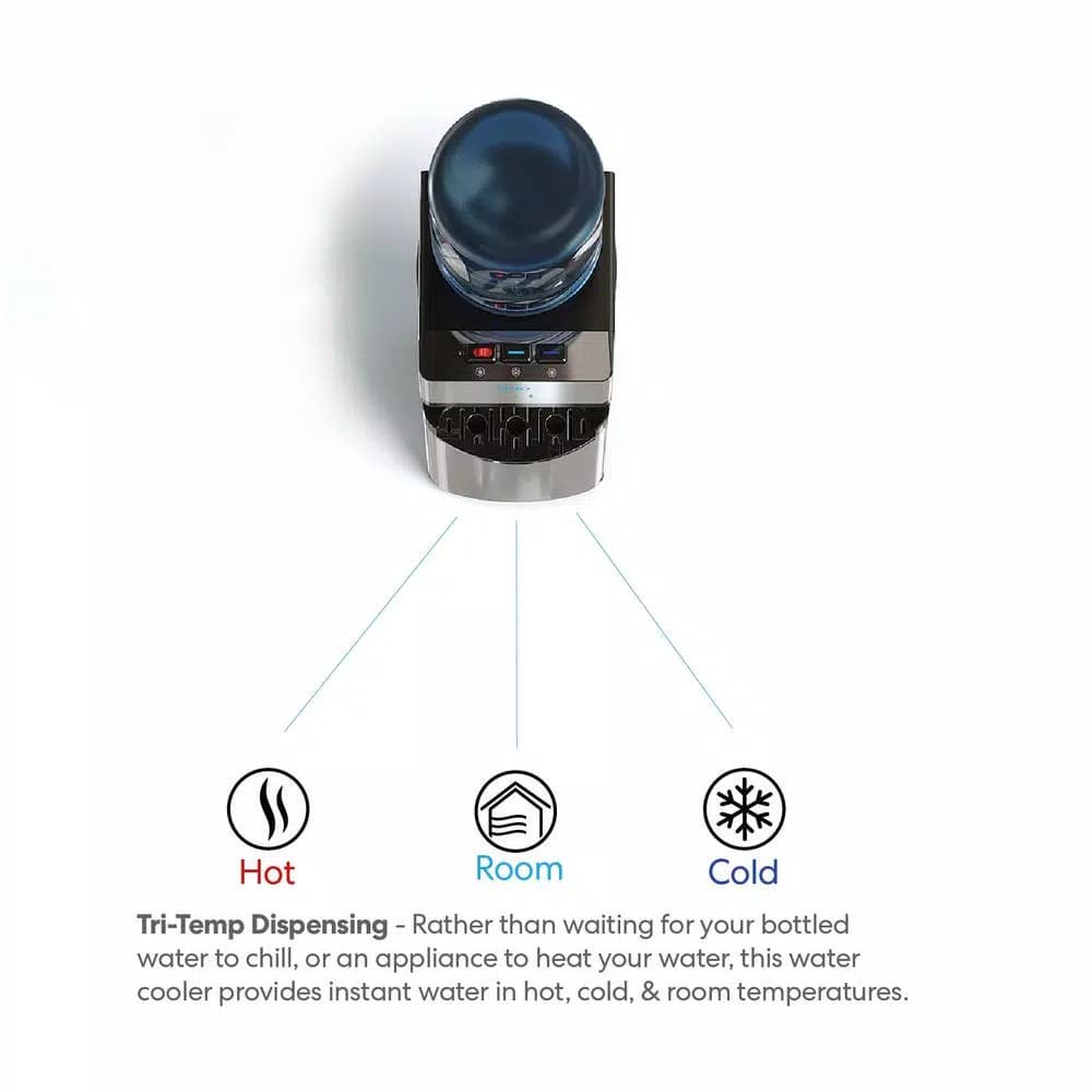 Brio Essential Series Top Loading Water Cooler Dispenser, Tri-Temp Hot, Cold & Room Temp, Stainless Steel
