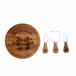 TOSCANA Picnic Time Mickey and Minnie Mouse 7.5 in. Acacia Wood Brie Cheese Board and Tool Set thumbnail 1