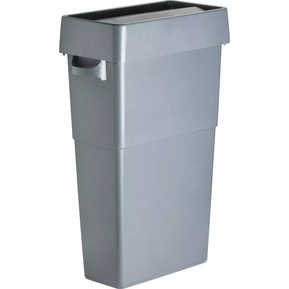 Genuine Joe 23 Gal. Slim Rectangular Space-Saving Trash Can, Gray