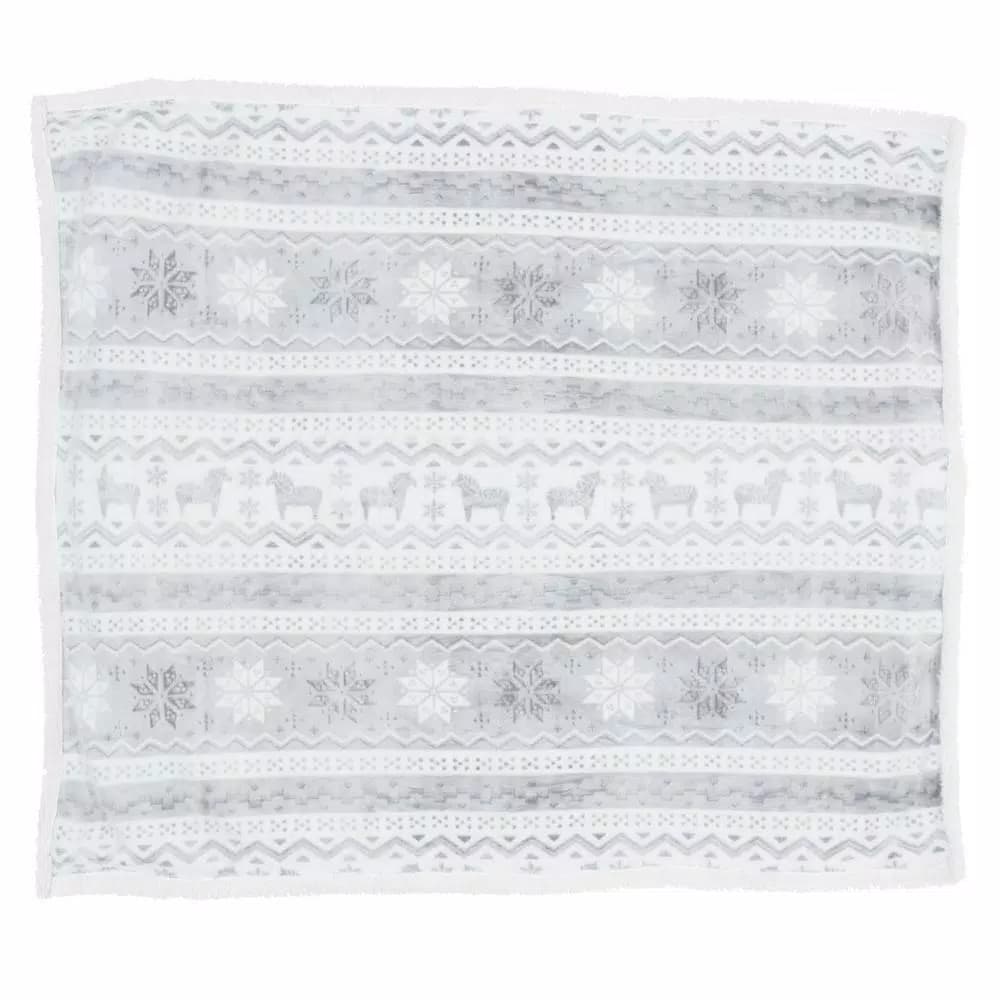 Lavish Home Snow Flakes Fleece Sherpa Throw Blanket, Gray