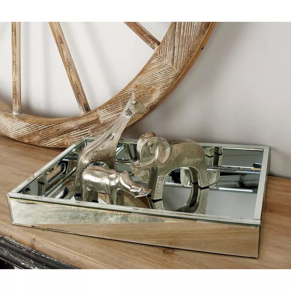 LITTON LANE 18 in. Modern Silver Decorative Mirror Tray with Polished Aluminum Exterior