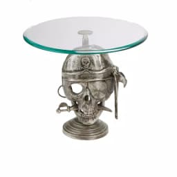 Mind Reader The Mind Reader 12 in. Silver Iron Pirate Head Cake Stand with Glass Top thumbnail 1