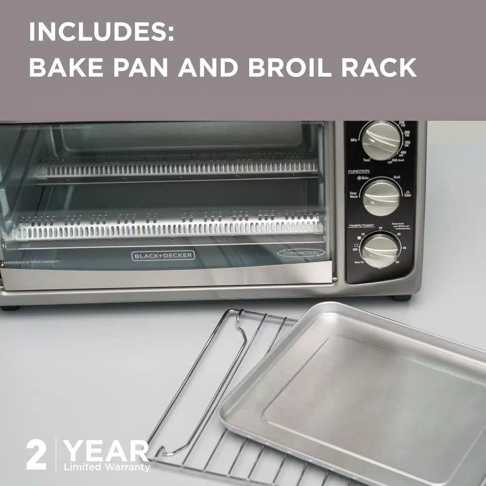 BLACK+DECKER 1500W 6-Slice Stainless Steel Convection Toaster Oven with Broiler Pan