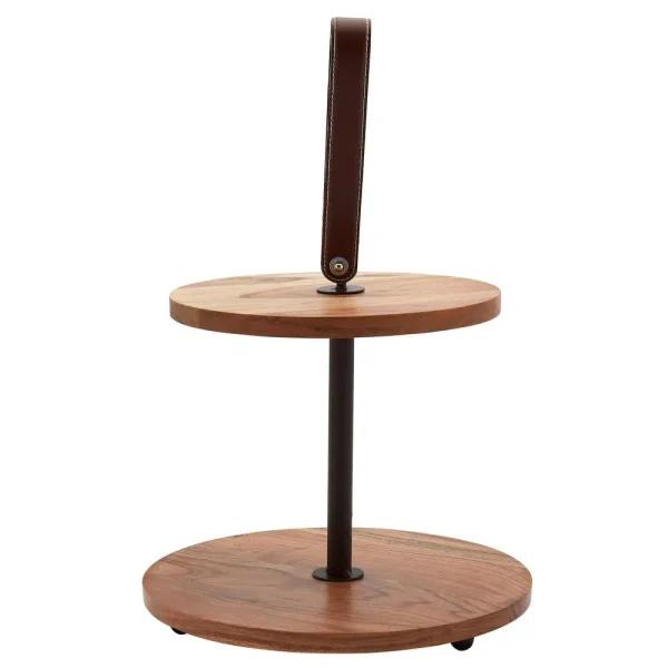 Mason Craft & More Acacia Wood 2-Tier Serving Tray with Faux Leather Handles