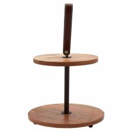 Mason Craft & More Acacia Wood 2-Tier Serving Tray with Faux Leather Handles thumbnail 1