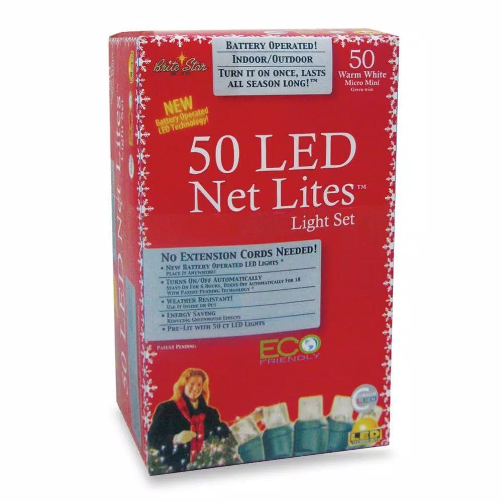 Unbranded Brite Star 50-Light Warm White Micro Mini LED Net Lights, Battery Operated, Green Wire