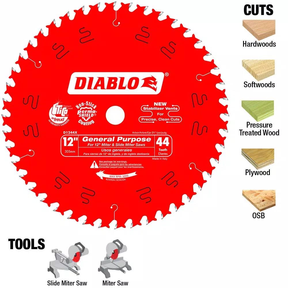 Diablo 12 in. x 44-Teeth General Purpose Carbide Circular Saw Blade