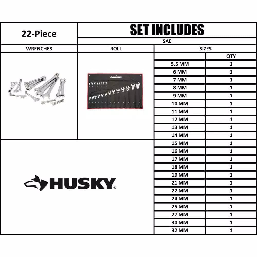 Husky 22-Piece Master Metric Combination Wrench Set