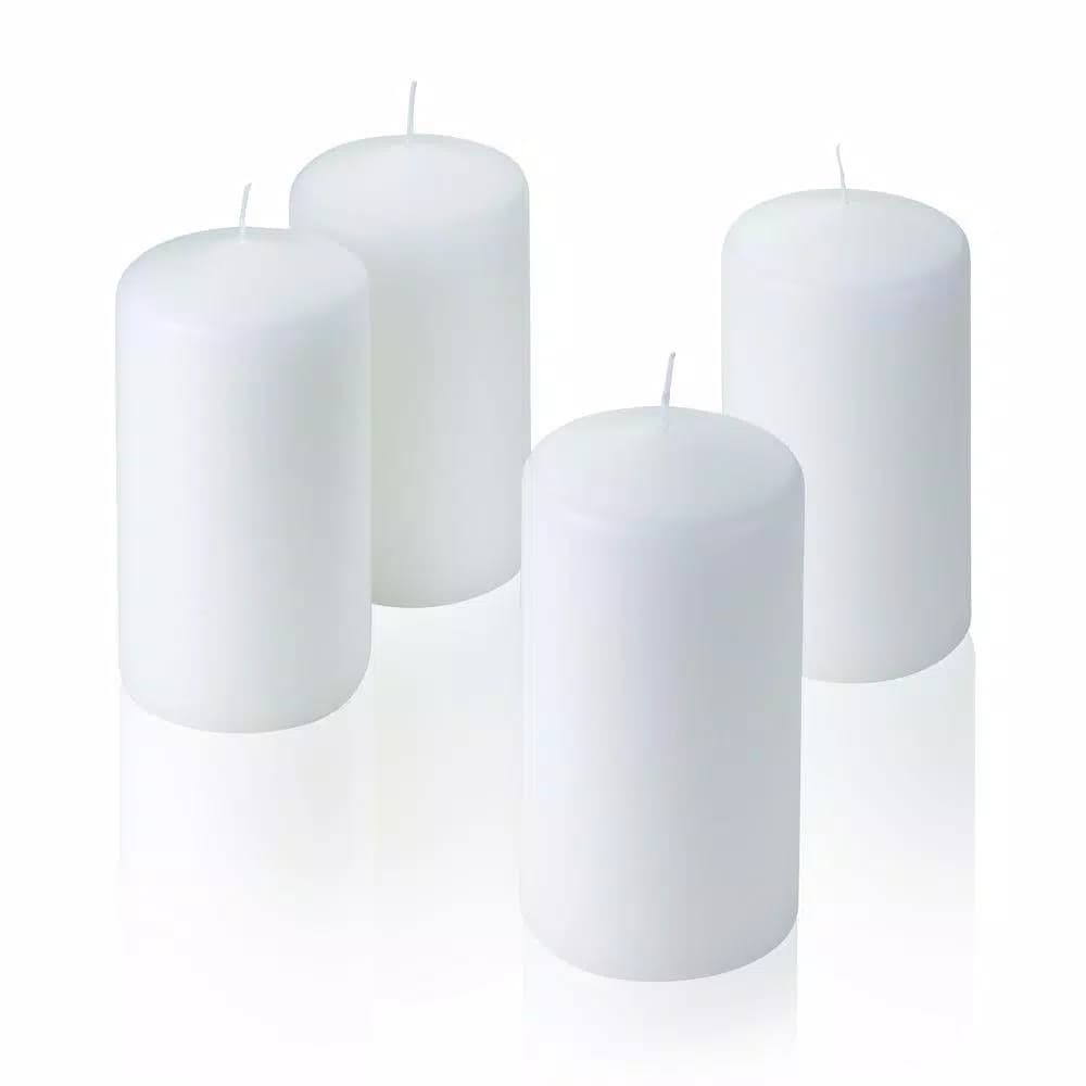 Light In The Dark 6 in. White Unscented Paraffin Pillar Candles, Set of 4
