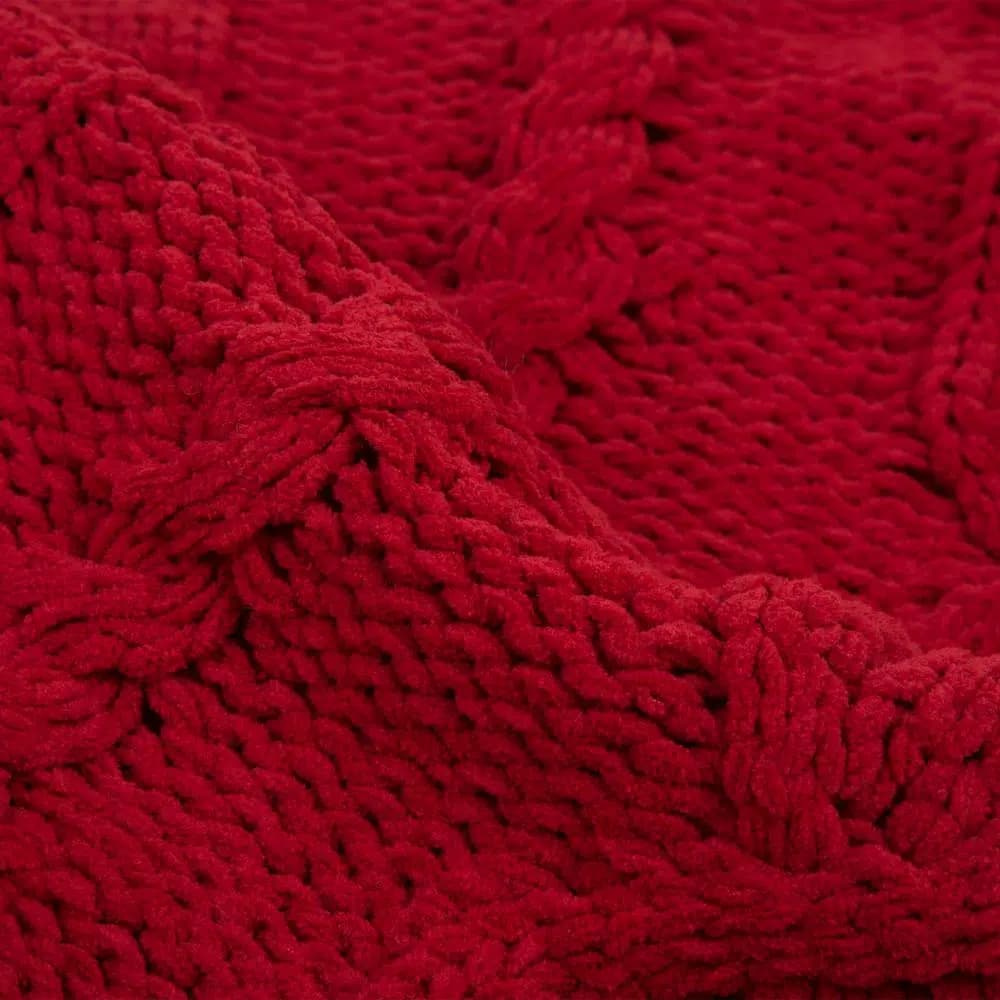 Glitzhome 52 in. Red Knitted Chenille Polyester Christmas Tree Skirt