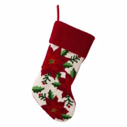 Glitzhome 21 in. Poinsettia Hooked Christmas Stocking - Acrylic and Polyester Holiday Decor thumbnail 1