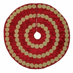 VHC Brands 48 in. Red Memories Glam Christmas Tree Skirt with Gold Trim thumbnail 1