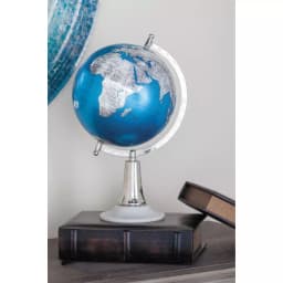 LITTON LANE Modern Reflections 15 in. Blue and Silver Decorative Globe with White Marble Base thumbnail 4