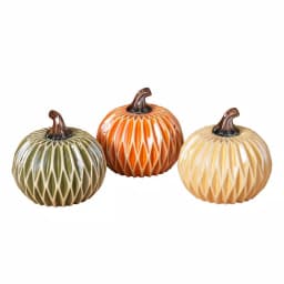 Gerson Assorted 6 in. Dolomite Ceramic Harvest Pumpkins, Diamond Texture Set of 3 thumbnail 1