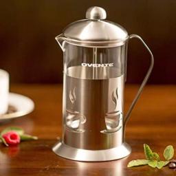 Ovente 34oz Silver French Press Coffee and Tea Maker with Borosilicate Glass Carafe and Measuring Scoop thumbnail 4