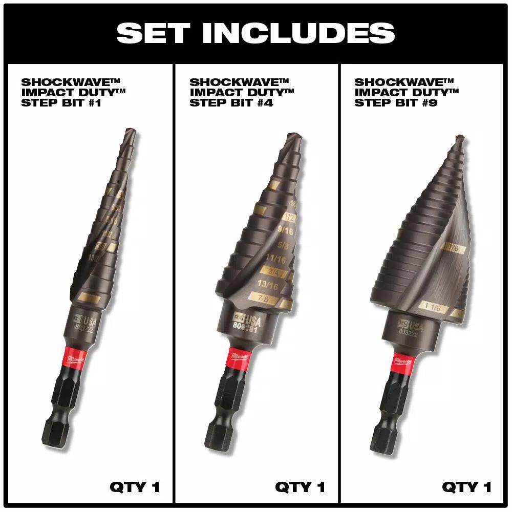 Milwaukee SHOCKWAVE Titanium Step Bit & Cobalt RED HELIX Drill Bit Set, 18-Piece