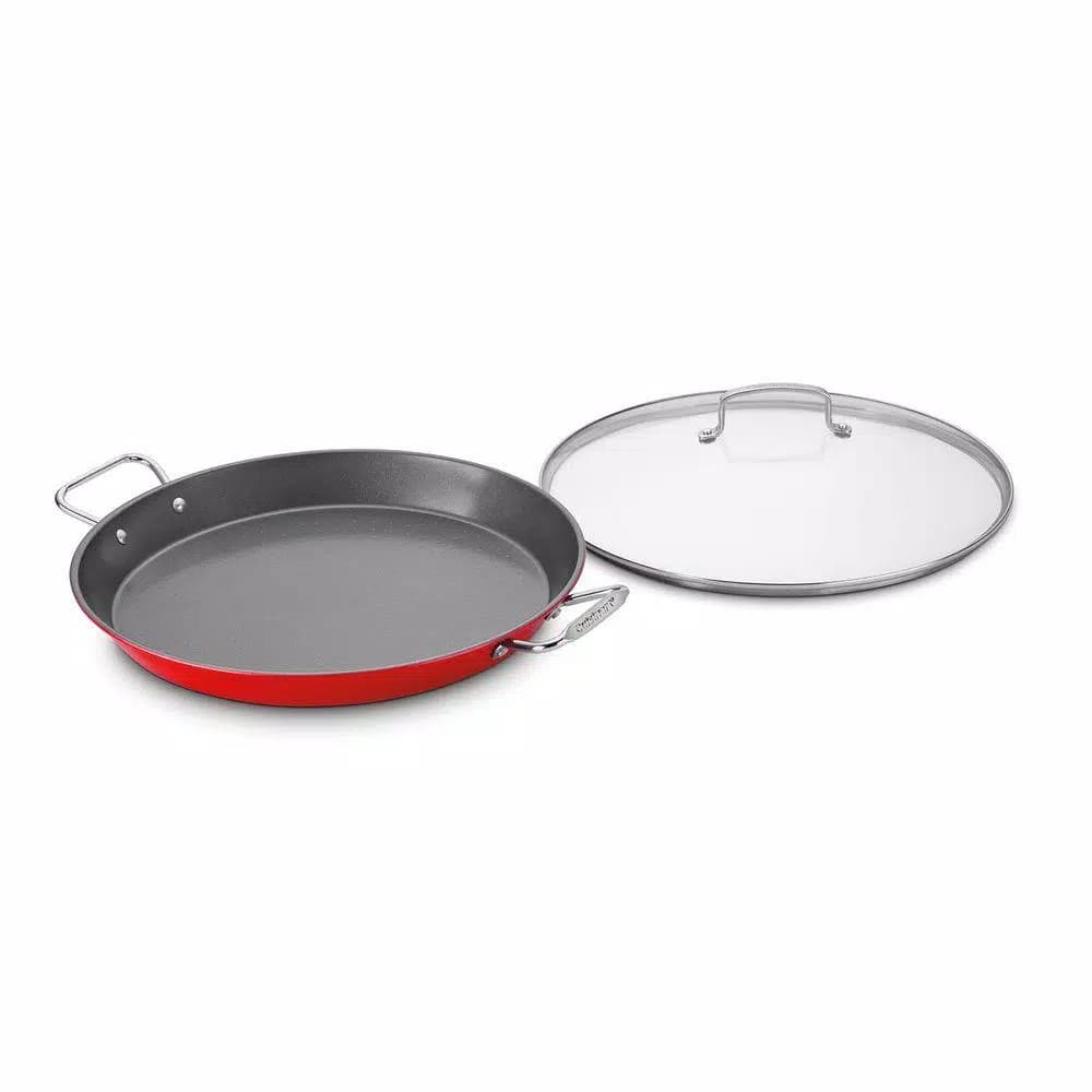 Cuisinart 15 in. Stainless Steel Nonstick Grill Pan with Glass Lid, Red