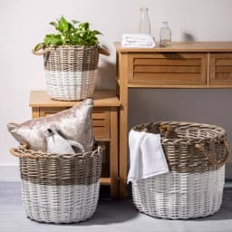 Glitzhome Natural Round Wicker Willow Baskets with Rope Handles, Set of 3, Farmhouse Style thumbnail 2
