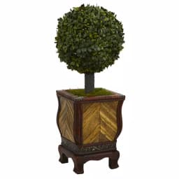 Nearly Natural 27 in. Artificial Boxwood Ball Topiary in Decorative Wood Planter thumbnail 1