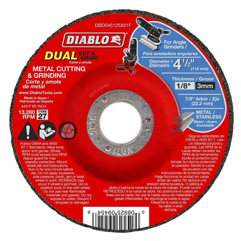 Diablo 4-1/2 in. Dual Metal Cutting and Grinding Discs, Type 27 Depressed Center, 1/8 in. x 7/8 in. Arbor (10-Pack)
