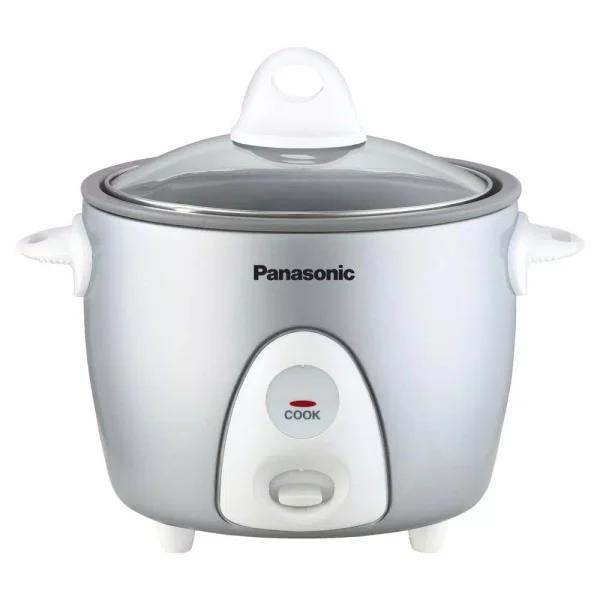 Panasonic Silver 3-Cup Automatic Rice Cooker with Glass Lid, Non-Stick Aluminum Pan, and Measuring Cup