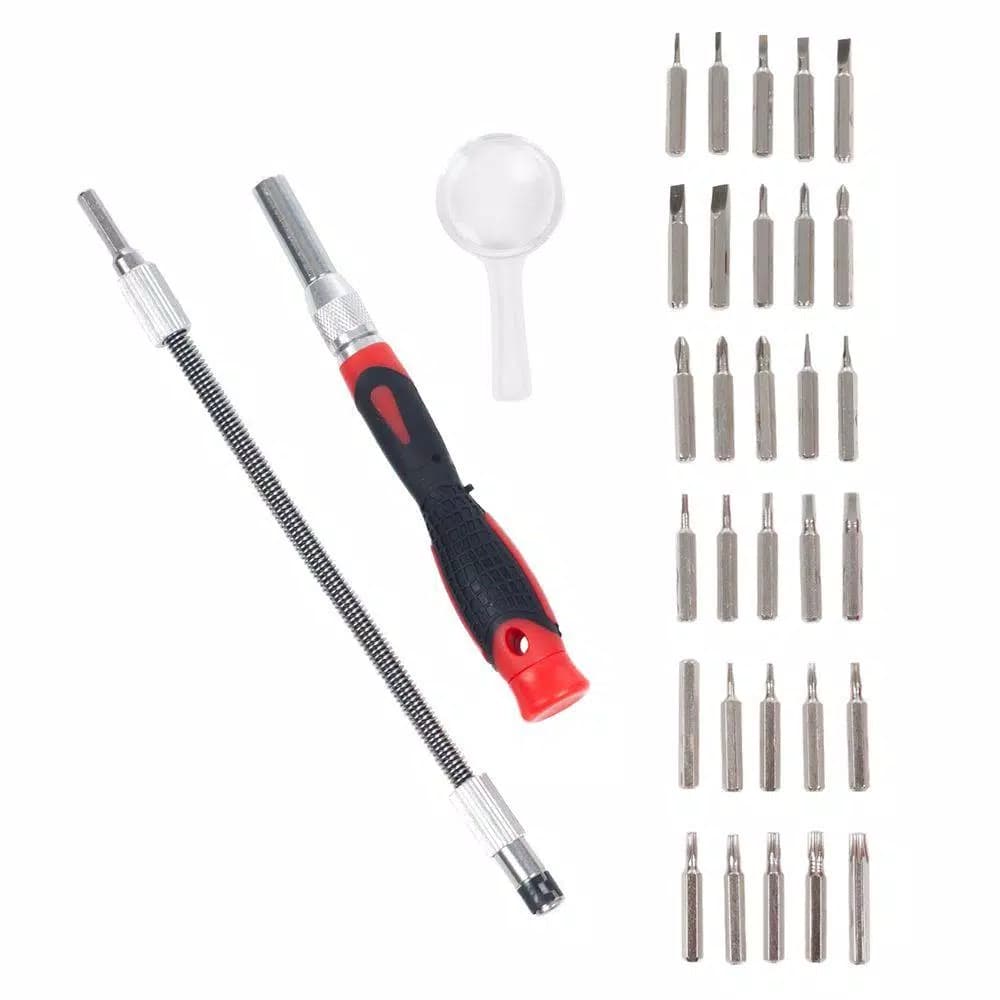 Stalwart 30-Piece Precision Screwdriver Set with Flexible Shaft and Magnifying Glass