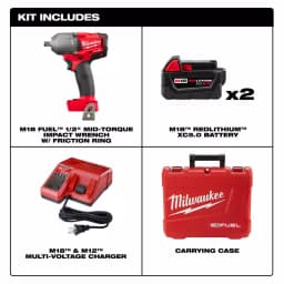 Milwaukee M18 FUEL 1/2 in. Mid-Torque Impact Wrench Kit w/ (2) 5.0 Ah Batteries & Charger thumbnail 2