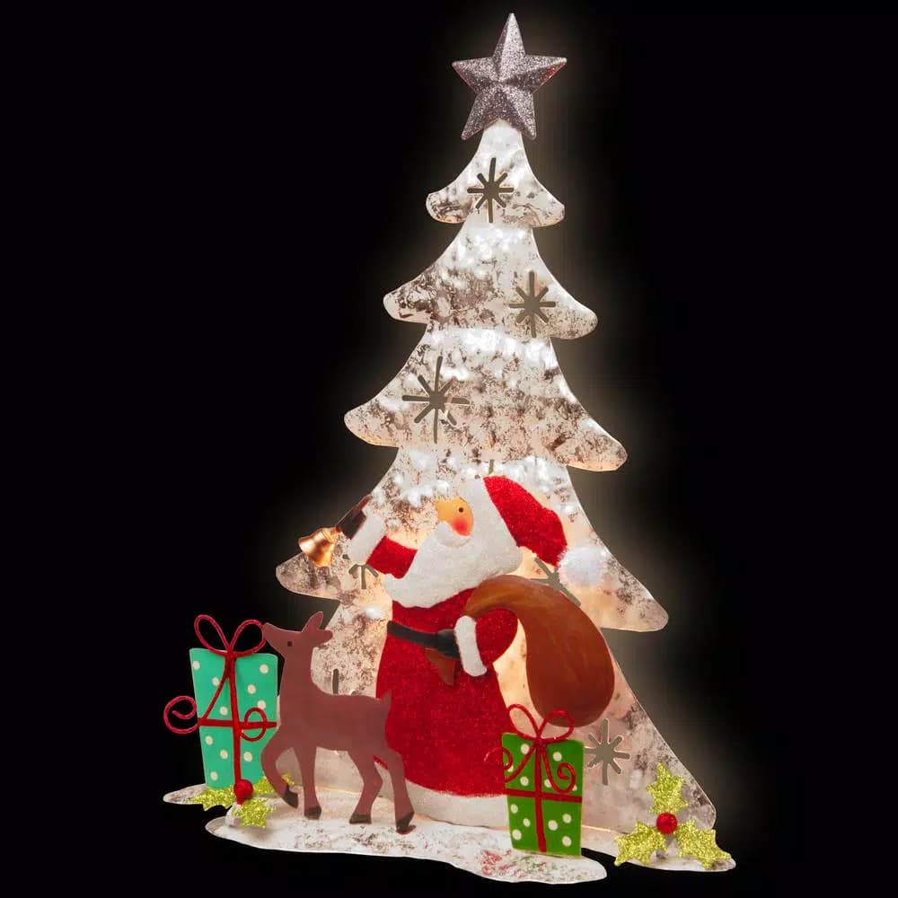 National Tree Company 16 in. Lighted Tree Santa Scene Handcrafted Metal Holiday Decoration