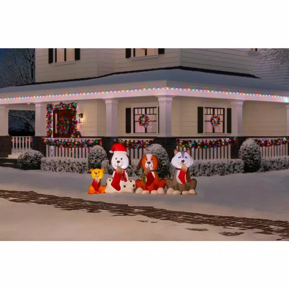Home Accents Holiday Airblown Inflatables Puppy Pals Christmas Inflatable with Stockings, 7.5 ft. W x 3.74 ft. H