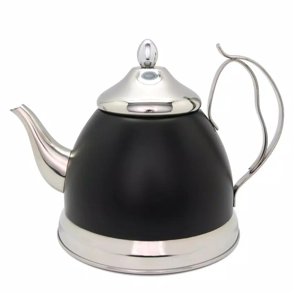Creative Home Nobili-Tea 2 qt. Opaque Black Stainless Steel Tea Kettle with Removable Infuser Basket