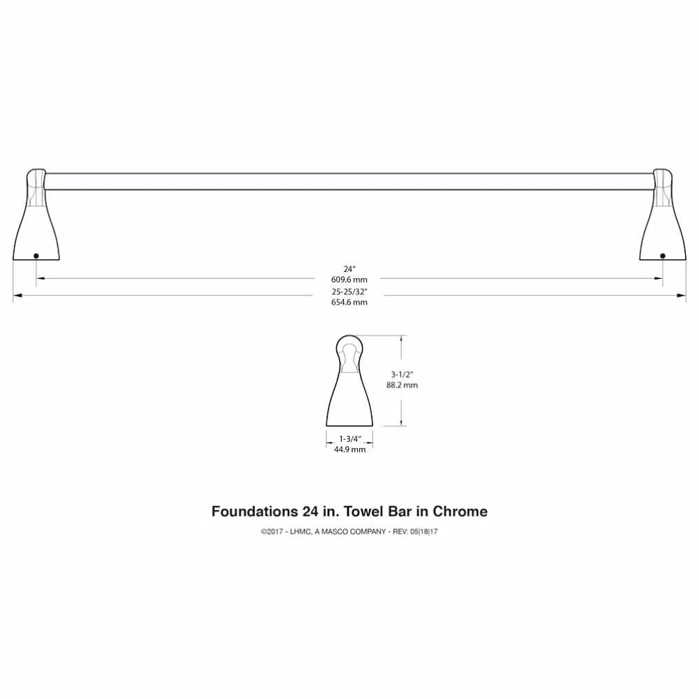 Delta Foundations 24 in. Single Towel Bar, Polished Chrome