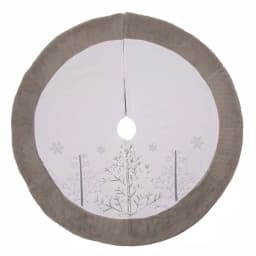 Glitzhome 48 in. White Faux Fur Christmas Tree Skirt with Grey Edge thumbnail 1